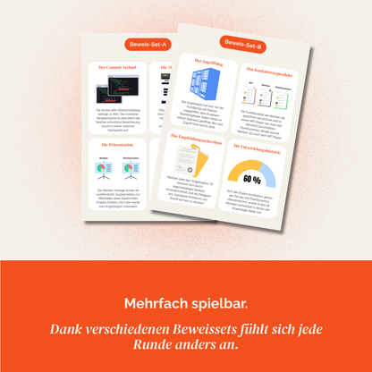 Zwei Beweissets aus dem Rollenspiel, signalisieren mehrfache Spielbarkeit.